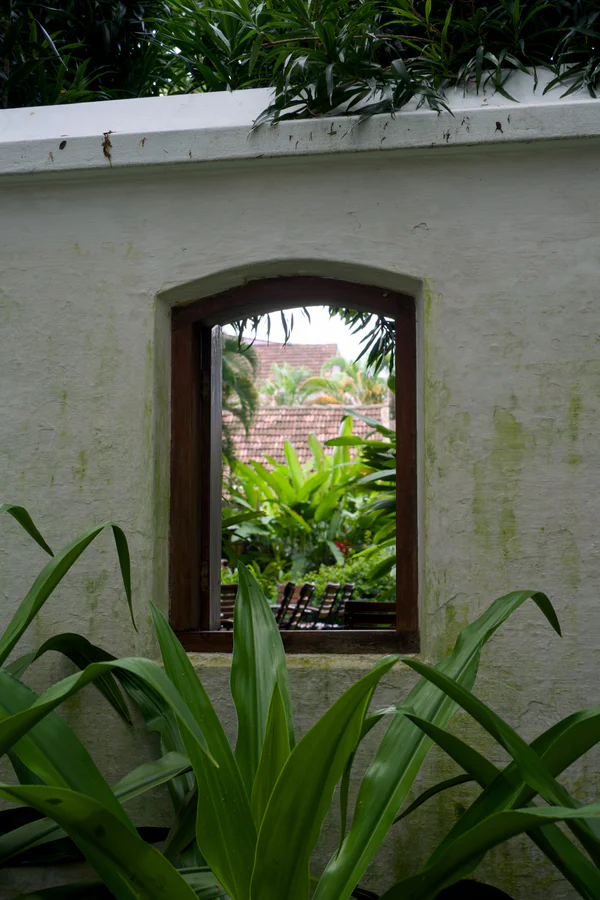 An outdoor window frame